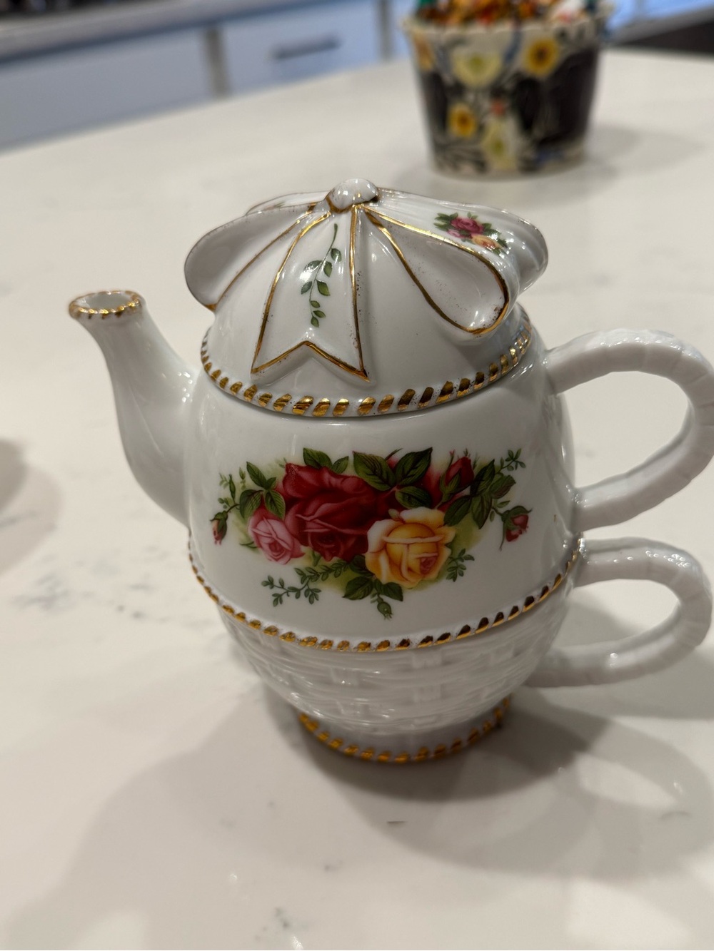 Royal Albert Old Country Roses Bone China Tea Set Teapot Lid Cup 3pc Floral